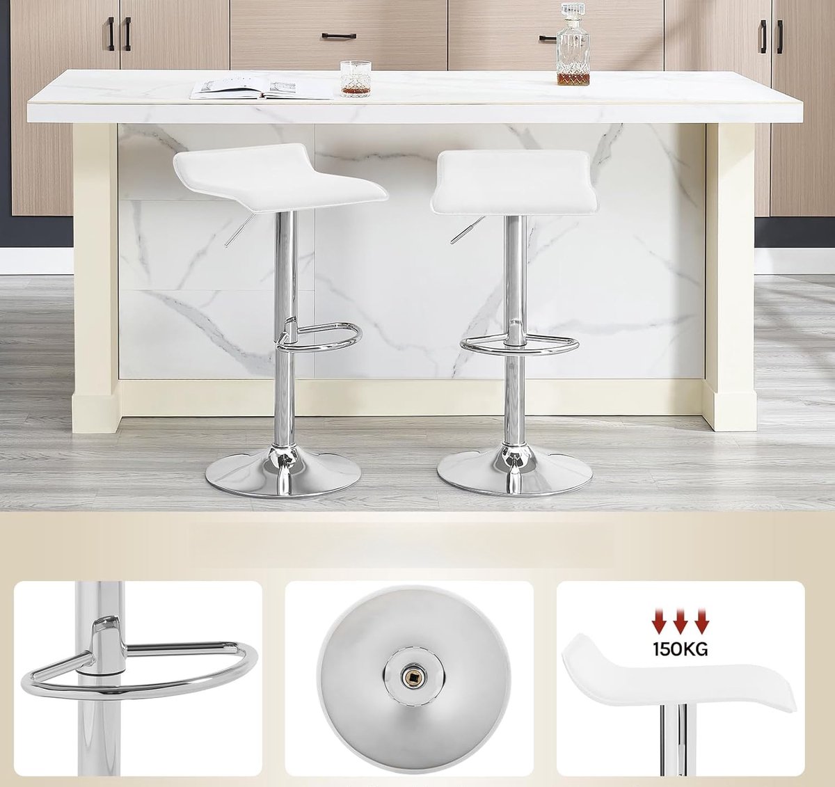 Set van 2 Design Barkrukken met Rugleuning - – In Hoogte Verstelbare 57,5–79 - Medahomestore