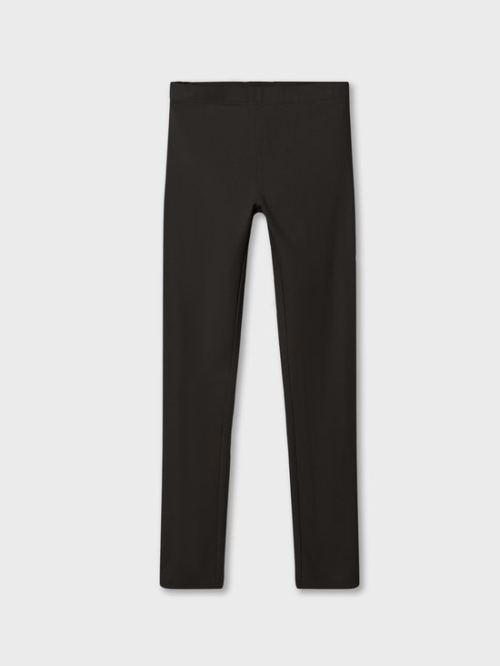 Een donkerbruine meisjeslegging met elastische tailleband.