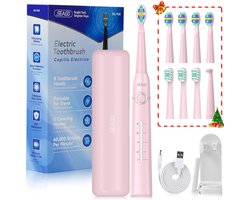 SEAGO Elektrische Tandenborstel - Roze - Reisetui - Wittere tanden - 8 Opzet-borstels -5 poetsmodi-Timer