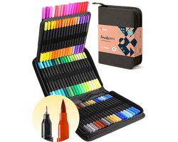foto van Brushpennen Dual Tip Twinmarkers Fineliners en Penseelstiften - Perfect voor Bullet Journaling, Handlettering en Aquarelkunst - 72-delige Set