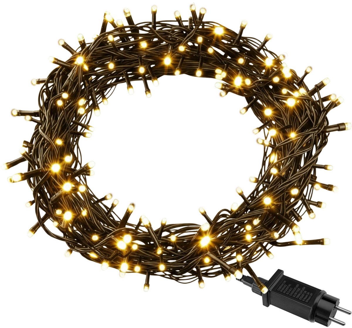 tectake® Lichtsnoer - Kerstverlichting - 100 LED's - 10 Meter - Voor Binnen en Buiten - Kerstboomverlichting - Lichtslinger Kerstmis - Flexibele LED-lichtketting - Kerstverlichting met 8 functies, warm wit