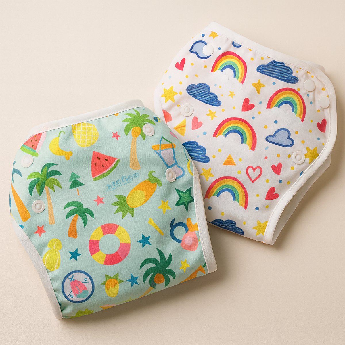 AliRose – Set van 2 Herbruikbare Regular (Basic)luiers | SUMMER VIBE | Verstelbaar, Lekvrij & Duurzaam | Geschikt met Herbruikbare & Bio Inleggers