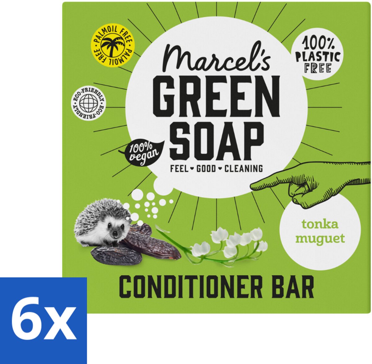 Marcel's Green Soap - Conditioner Bar - Tonka & Muguet - Krachtige werking - 60 gr - Voordeelverpakking - 6 stuks