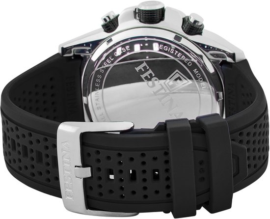 Festina Horloge Voor Heren F20370/6 Outlet Zilver Roestvrij Staal Case Zwart Siliconen Band Zwart Armband 1730353832