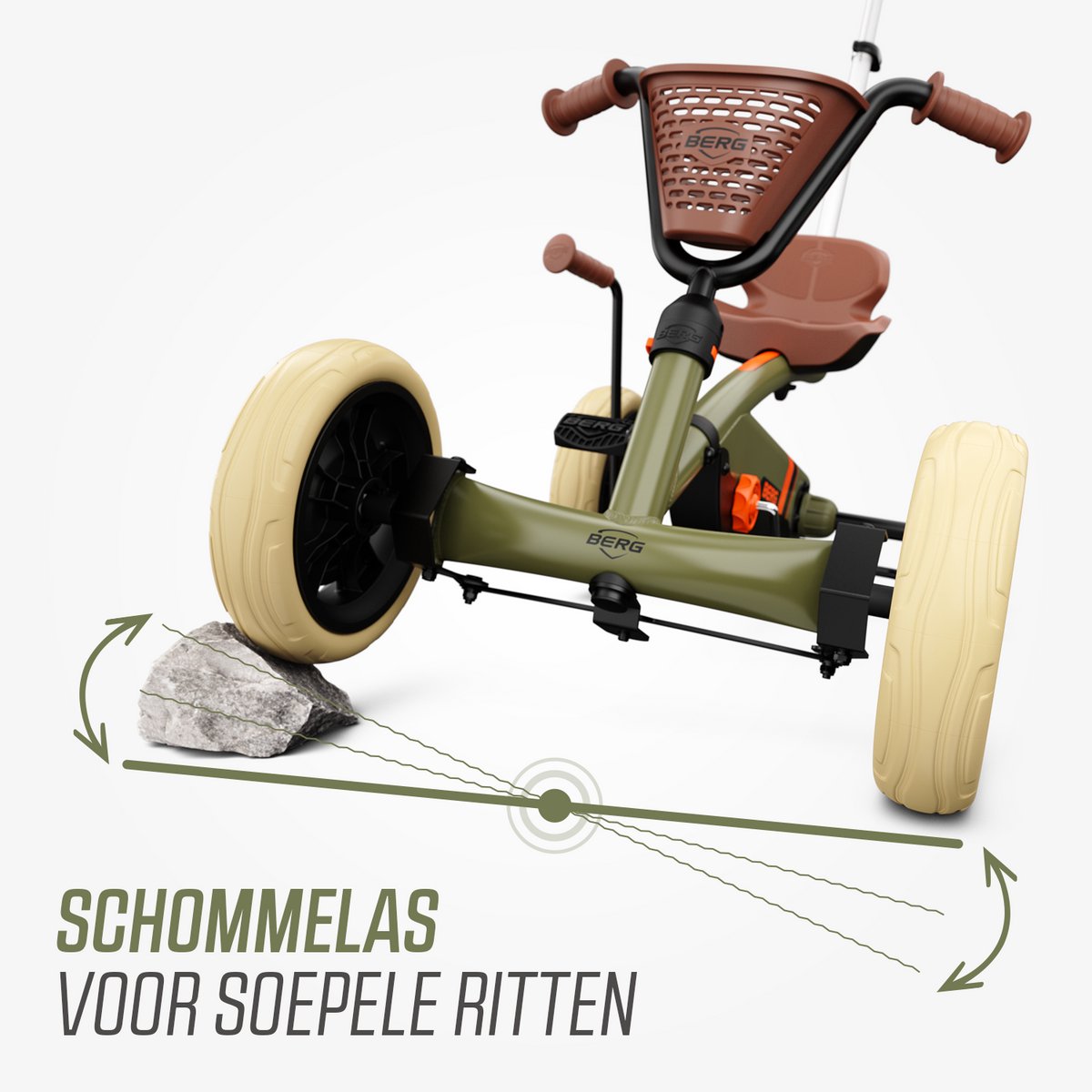 BERG Buzzy 2-in-1 Retro Skelter - 2+ jaar - Verstelbare Stoel - Veilige en Stabiele Wegligging - Groen - incl. duwstang — afbeelding 7