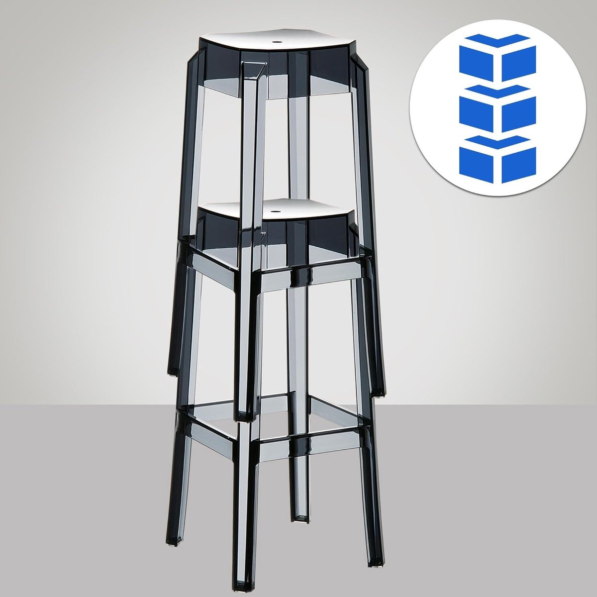 Set van 2 Design Barkrukken met Rugleuning - 36×36×75 cm – Transparante Stapelbare - Medahomestore
