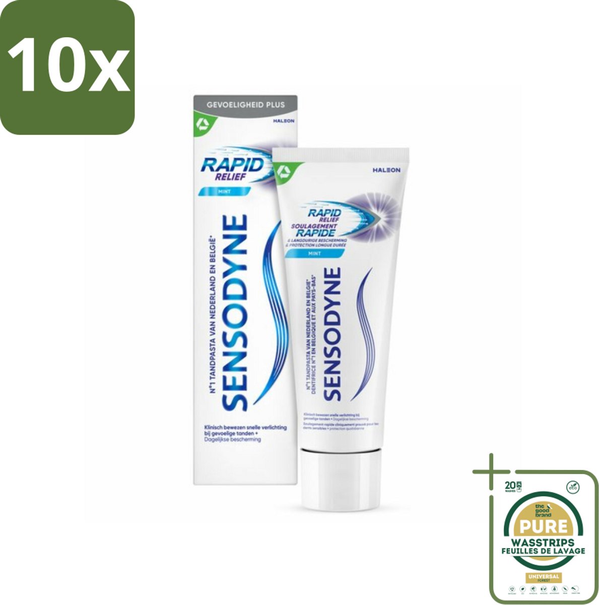 10 x Sensodyne - Tandpasta - Rapid Relief - Gevoeligheidsverlichting - 75 ml - Grootverpakking - Gevoelige Tanden - Tandpasta - Verlichting - Snel Verlichting - Gevoeligheidsverlichting