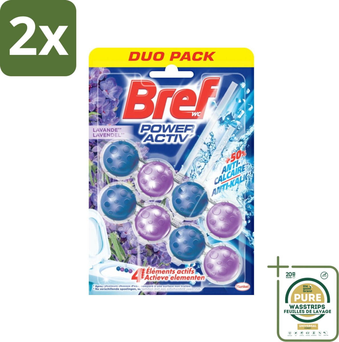 Bref - Toiletblok - Lavender - Voordeelverpakking - 2 stuks - Frisse geur toilet - Kalkaanslag voorkomen