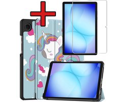 Hoesje - Geschikt voor Samsung Galaxy Tab A11 Plus / A9 Plus - Met Screenprotector - Hardcover Book Case - Trifold Bookcase Hoes - Hard Cover - Tablethoes - Eenhoorn