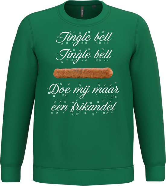 Kersttrui Jingle Bell Frikandel | Foute Kersttrui heren dames | Christmas Sweater | Groen | maat 3XL