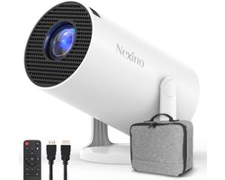 Nexino® Smart Mini Beamer Pro 2025 - Projector met Netflix, YouTube & Disney+ - 4K-ondersteuning - Home Cinema - Android 14.0 - Wifi & Bluetooth - Incl. Opbergtas