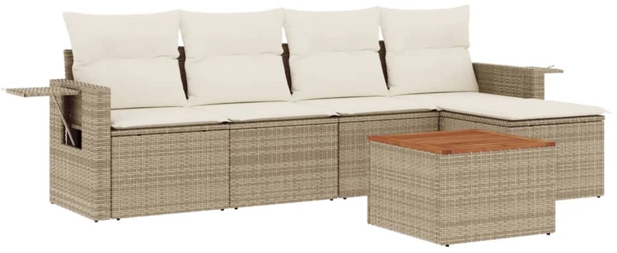 vidaXL 6-delige - Loungeset - met - kussens - poly - rattan - beige