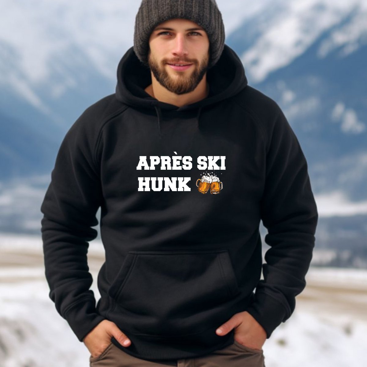 Zwarte Hoodie Apres ski hunk Heerlijke hoodie voor de wintersport- Apres ski.
