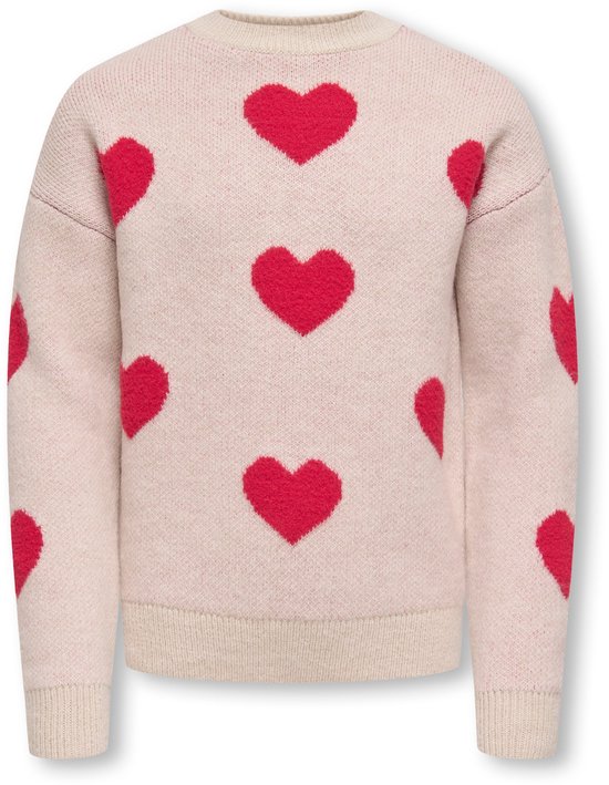 Pull à fleurs ONLY KOGNAJA L/ S KNT Filles - Birch Salsa Hearts