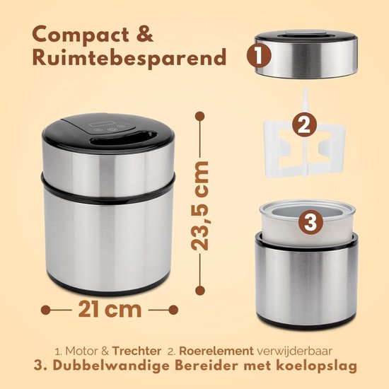 IJsmachine 1,8 Liter - Voor roomijs, frozen yoghurt & sorbet - Digitaal display met timer - Automatische ijsmaker — afbeelding 5