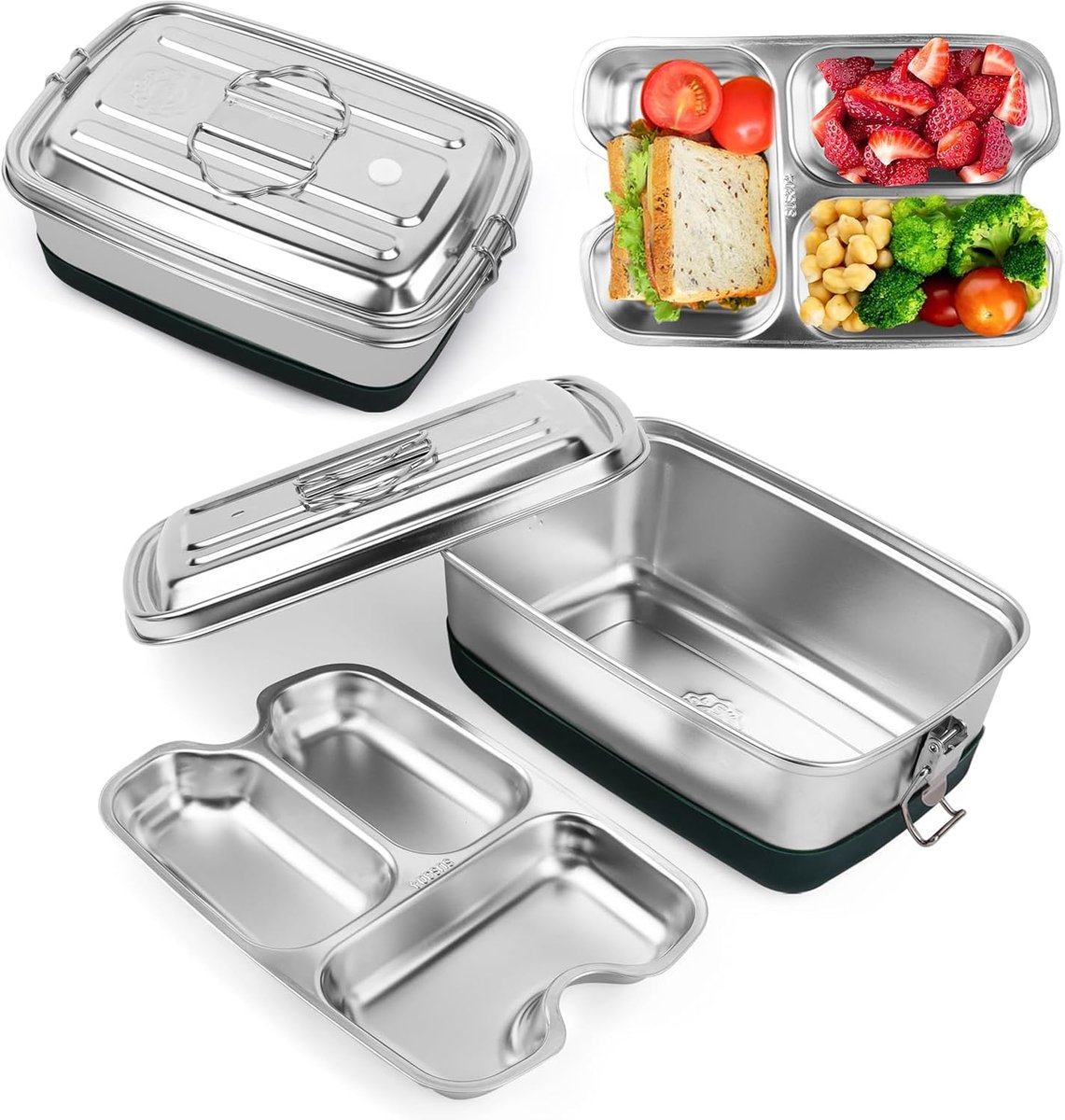 Roestvrijstalen lunchbox met 2 lekvrije compartimenten Roestvrijstalen lunchbox met 2 lekvrije compartimenten