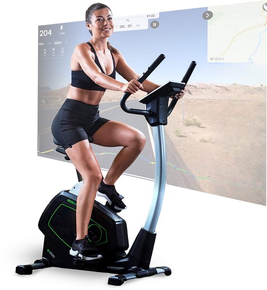 Christopeit Ergometer hometrainer Eco 1000 - fitnessapparaat met generator – trainen zonder stroom, stil, vliegwiel van 10 kg, Bluetooth, Kinomap-app, tot 150 kg