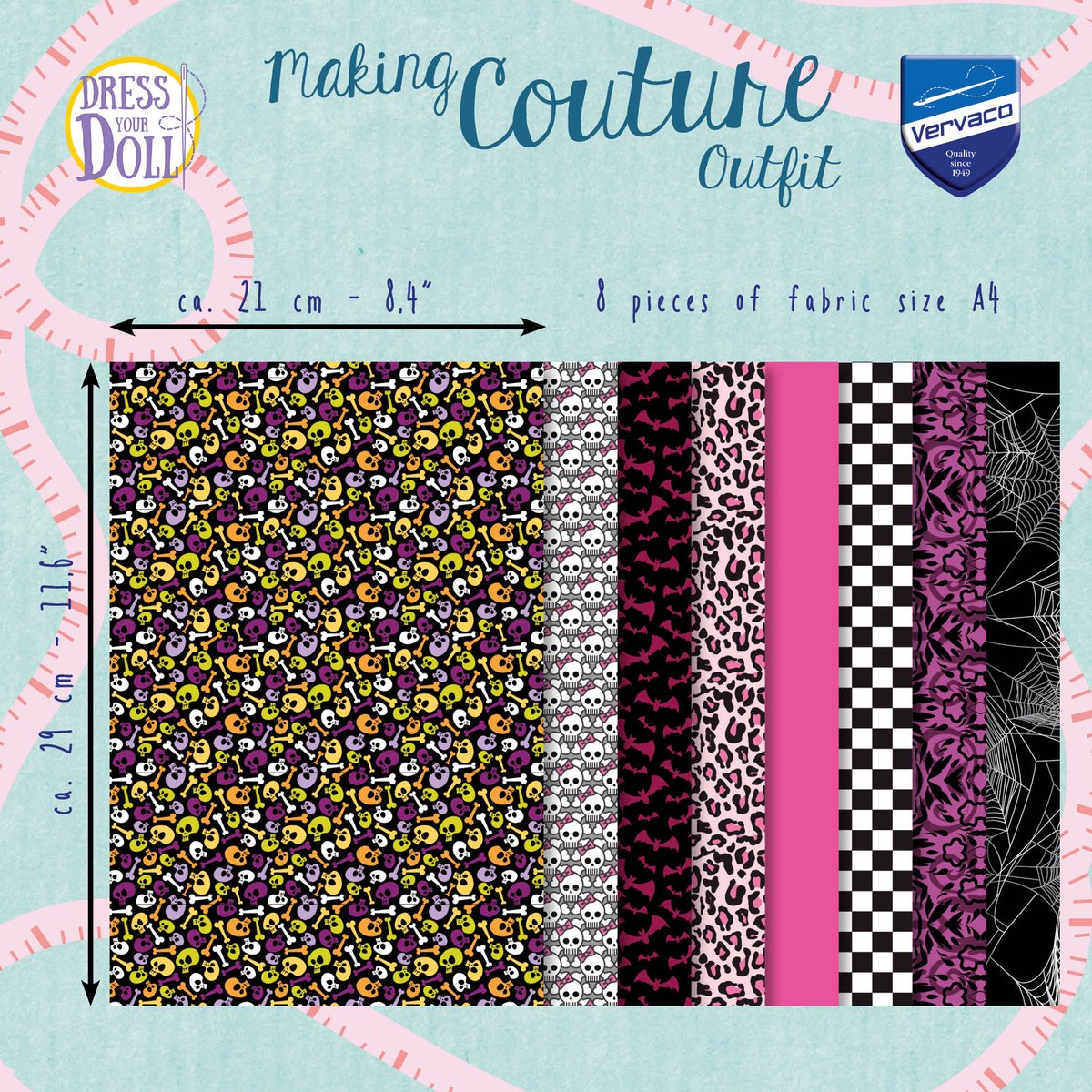 Dress Your Doll - Making Couture Fabric Set kit Monster Selection - Set van 8 stukken stof - PN-0164690