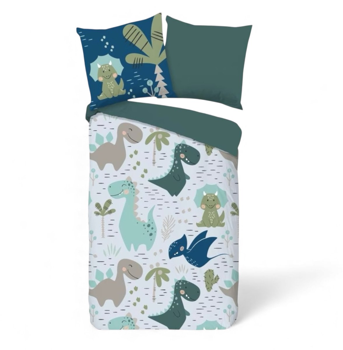 Bedsupplies - Kinderdedbed - Dekbed Zonder Overtrek - 140x200 - Dinosaurus - Groen/Wit