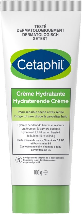 Cetaphil Hydraterende Crème - voor de droge, zeer droge & gevoelige huid - Rijke Moisturizer met Niacinamide & Vitamine E - Gezicht & Lichaam - 100g