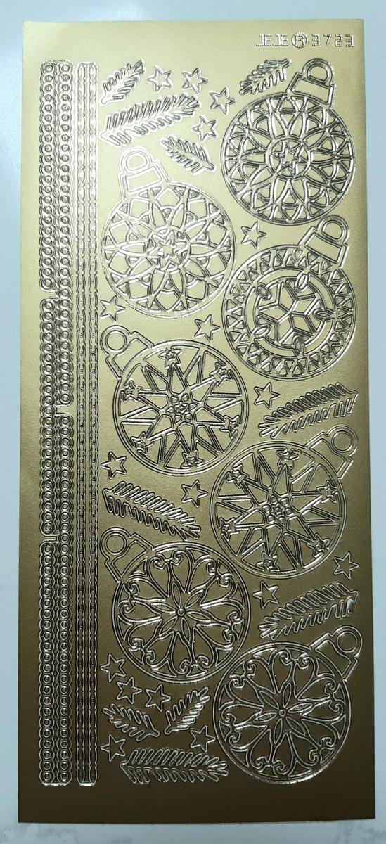 Jeje 3723 - stickervel 10x23cm - sierrandjes dennen takjes sterretjes kerstballen - kerst - stickers kerstmis - goud - gouden