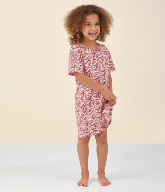 Little Label - zomer nachthemd meisjes - roze zebra-streep - 146-152 / 12Y - extra zachte bio-katoen