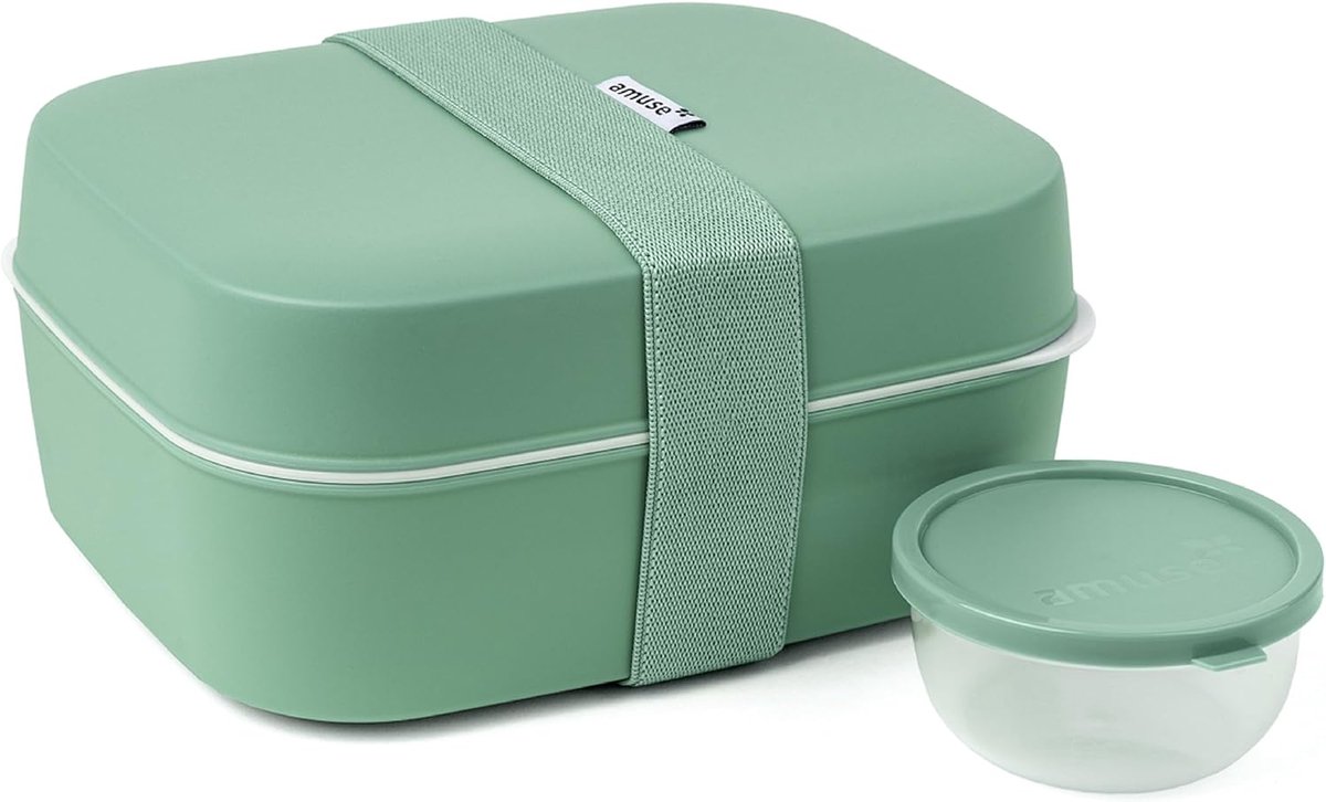 Amuse Bento Lunchbox 3-in-1 Sage - Brooddoos met elastiek en lekvrij sauspotje - Broodtrom