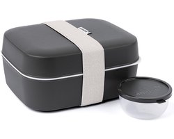 Amuse Bento Lunchbox 3-in-1 Charcoal - Brooddoos met elastiek en lekvrij sauspotje - Broodtrommel - BPA-vrij - Zwart - 900ml + 600ml + 85ml