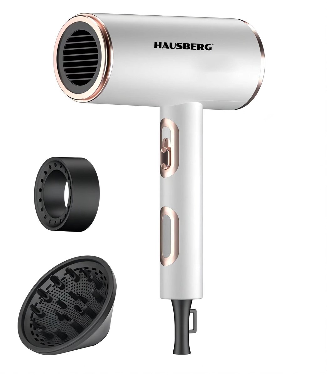 Elektrische Föhn – 2200W – 2 Snelheden & 3 Temperatuurstanden – Luxe Spraykleur & Vergulde Accenten – DC-Motor – Oververhittingsbeveiliging – 1,8m Kabel – VDE-Stekkers