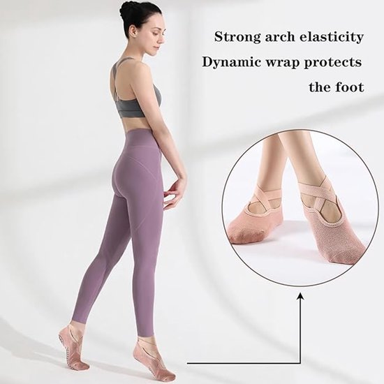 3-pack antislip yogasokken, antislip trainingssokken voor dames en meisjes, one size fits all, vloersokken, met antislip bandjes en koordjes, geschikt voor yoga en vloertraining.Zwart * 2 stuks + Grijs — afbeelding 2