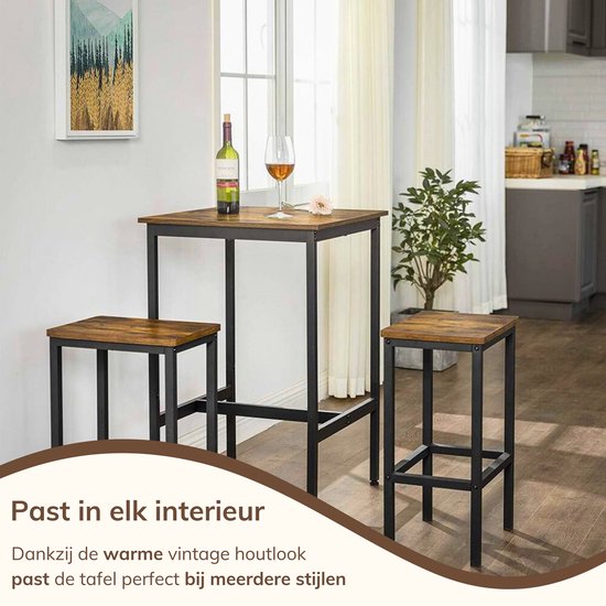 SoBuy Vierkante Eettafel Zwart 60x60x75 Cm - Glazen Blad Met Stalen Poten