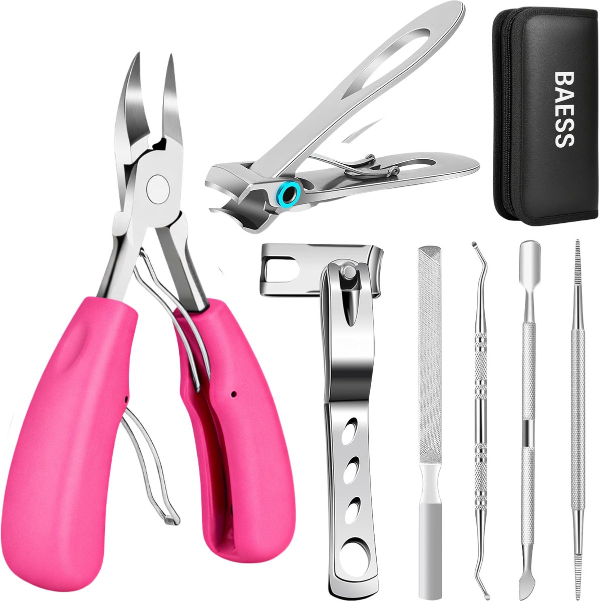 7 delige RVS Pedicure en Manicure Set – Nagelknipper - Nageltang – Nagelvijl - 3 Nagelknippers met Luxe Etui – Roze