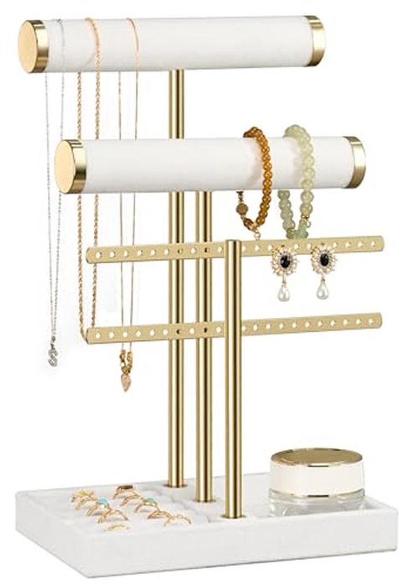 Sieradenorganizer met 3 niveaus - Wit fluwelen armbandhouder voor sieraden
