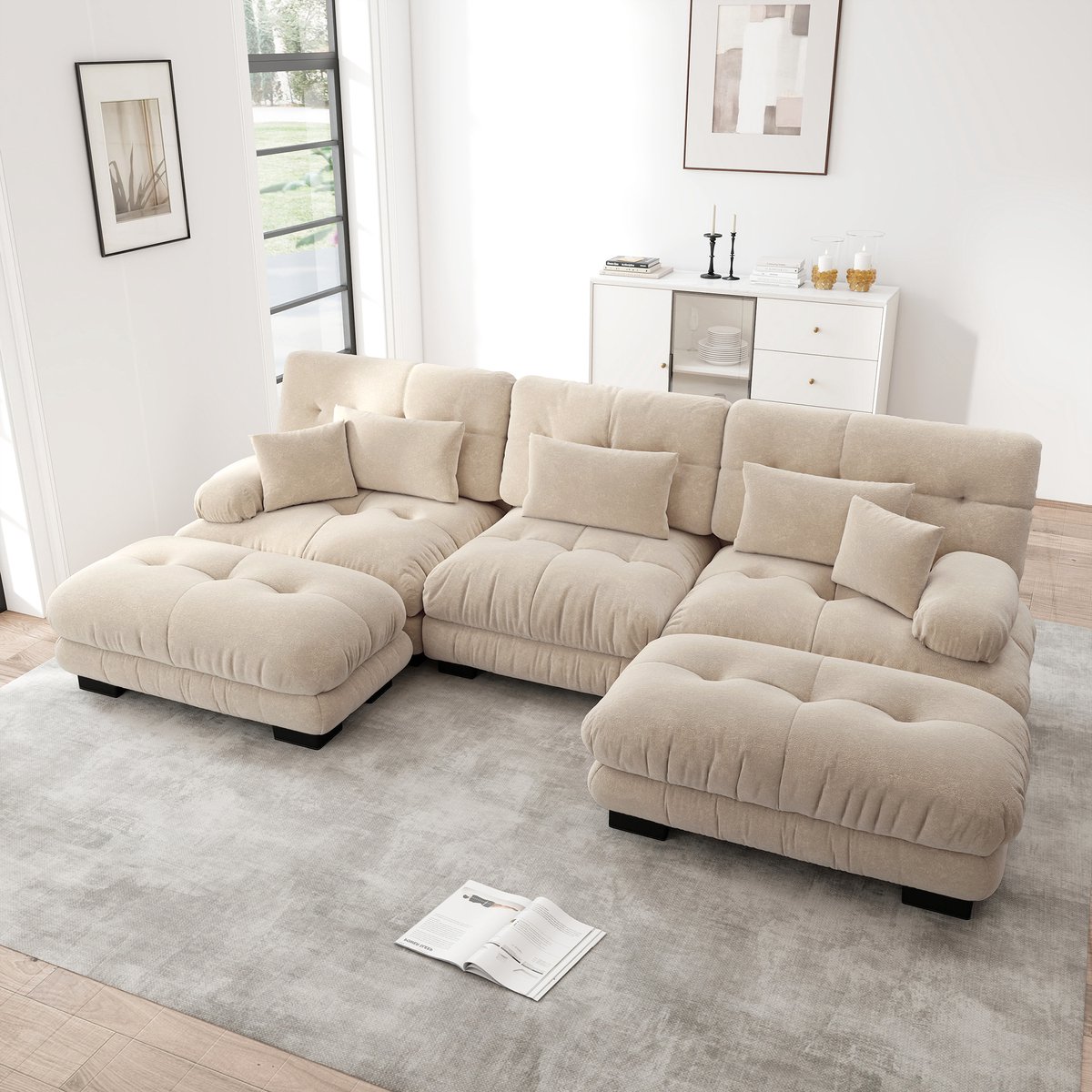 REDOM Modulaire Bank 3-Zits - Modulaire Opstelling met Ottomans & Diepe Zit - Cloud-Look K