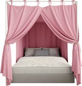 Blackout Bedhemel met Gordijnen – Lichtdichte Hemelbed Canopy voor Volwassenen, Privacy Bedgordijnen voor Slaapkamer – 152×203×190 cm - Roze