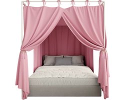 Blackout Bedhemel met Gordijnen – Lichtdichte Hemelbed Canopy voor Volwassenen, Privacy Bedgordijnen voor Slaapkamer – 152×203×190 cm - Roze