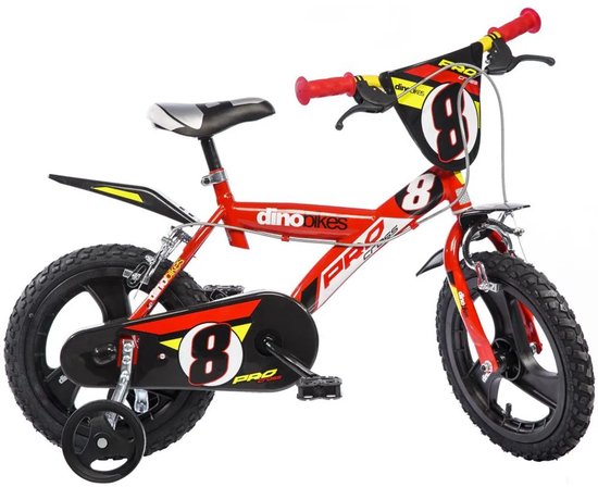 Dino Pro Cross - Kinderfiets 16 Inch - van 4-6 Jaar - met Zijwieltjes - Jongensfiets Rood van Dino. — afbeelding 3