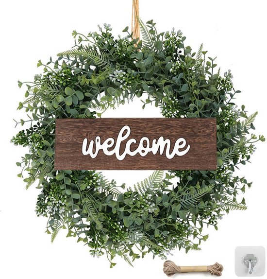 Welkom bord voor voordeur ronde houten voordeur kransen herfst muur decor boerderij welkom decor bord voor lente zomer herfst alle seizoenen vakantie Halloween-1