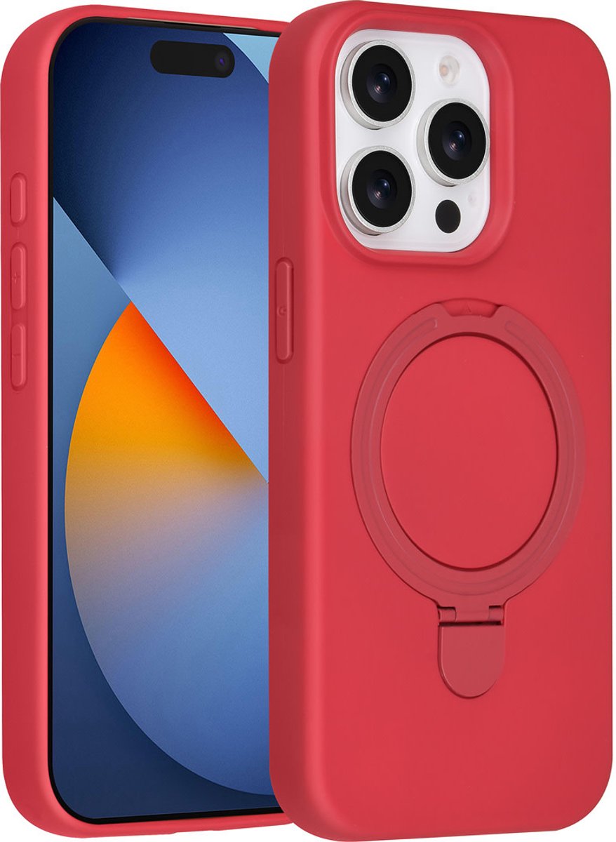 TUNIQ telefoonhoesje voor Apple iPhone 15 Pro - MagSafe met ringstand en koord - Rood