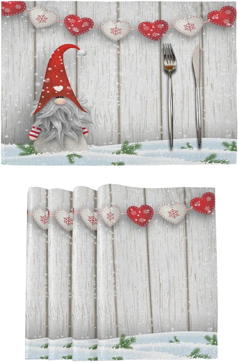 Set van 6 Kerst Placemat voor Eettafel - Dubbelzijdige Jute Tafellopers voor Kerstmis