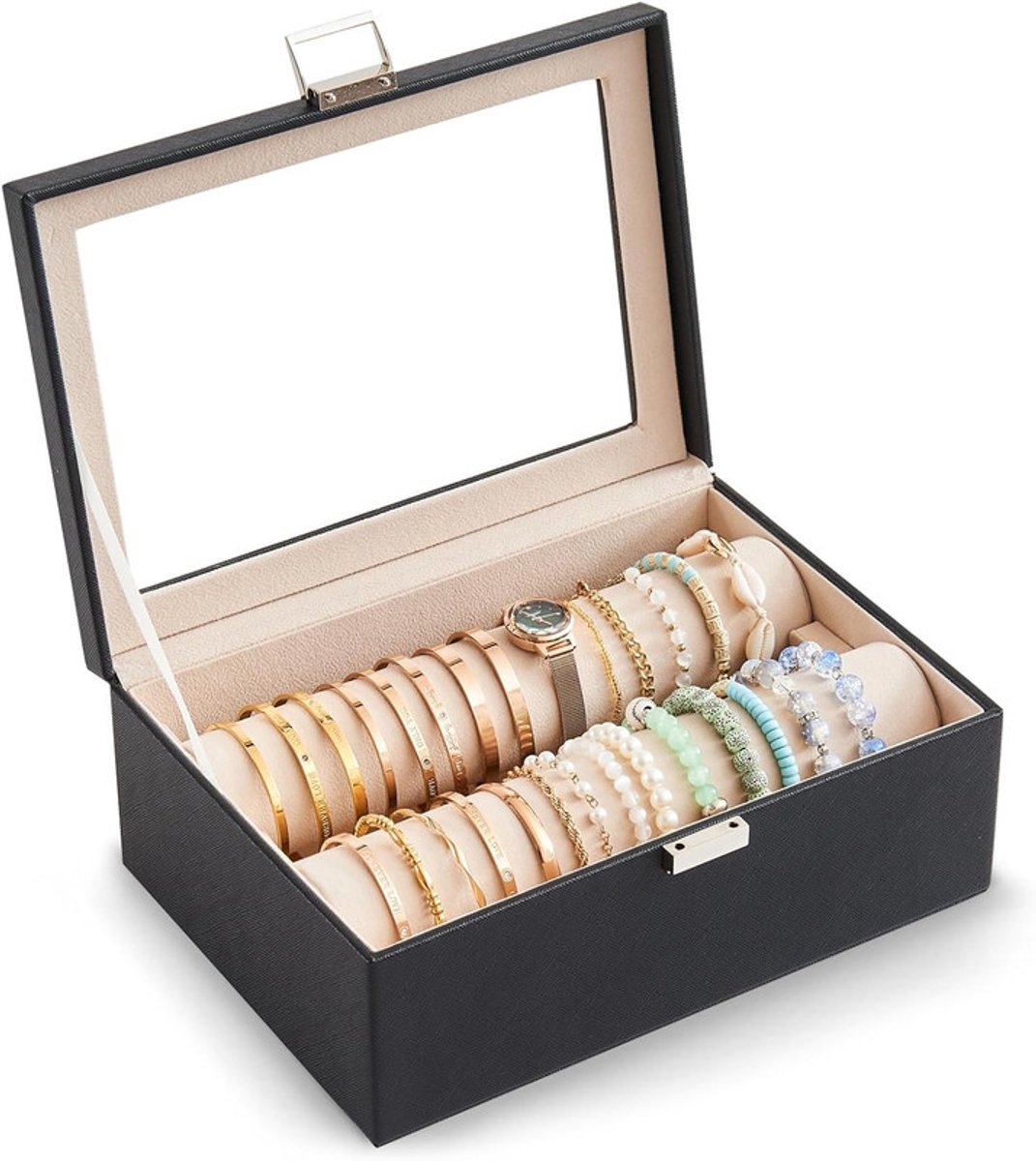 Sieradendoos - 26*18*9,5 cm - Doos voor armbanden en horloges - Eenvoudige sieradenkist - Multifunctionele geschenkdoos - Opbergdoos voor armbanden - Geschikt voor armbanden en horloges - Transparant deksel - Unisex