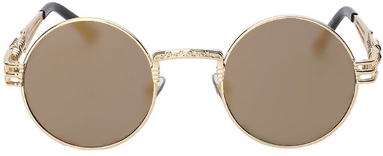 KIMU Ronde Zonnebril Steampunk Heren - Goud Montuur Rond - Gouden Spiegelglazen - Vintage Retro Hippie Hipster Brilletje Festival van Merkloos — afbeelding 4