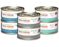 almo nature Multipack – verschillende tonijn (2 x tonijn, kip en kaas; 2 x tonijn en ansjovis, 2 x forel en tonijn), natvoer voor volwassen katten, 100% natuurlijk, verpakking met 6 blikjes x 70 g