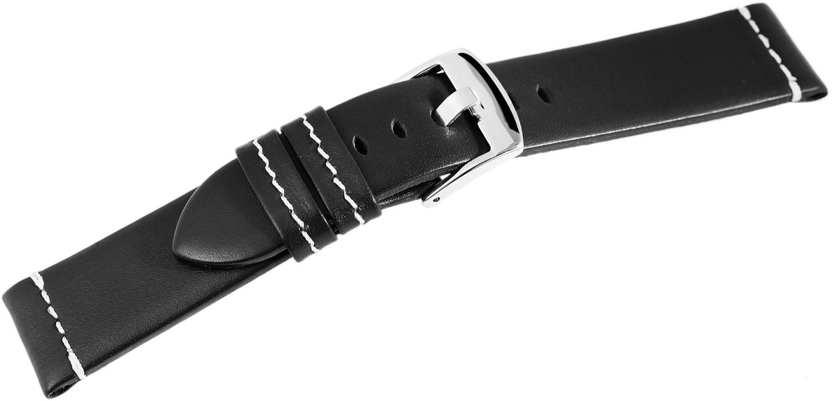 Engelhardt Engelhardt heren vervangende armband LB0041 Horlogeband van echt leer, zwart, witte stiksels, 18 mm - 24 mm
