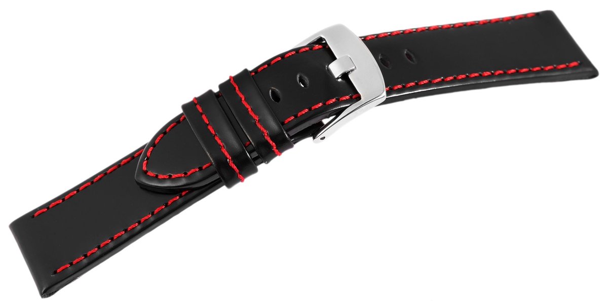 Engelhardt Engelhardt heren vervangende armband LB0042 Horlogeband van echt leer, zwart, rode stiksels, 18 mm - 24 mm