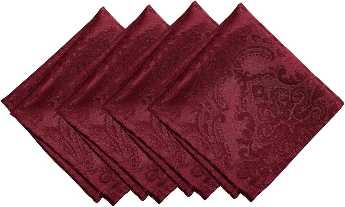 Damast stoffen servetten in cranberrykleur - set van 4, 43 x 43 cm