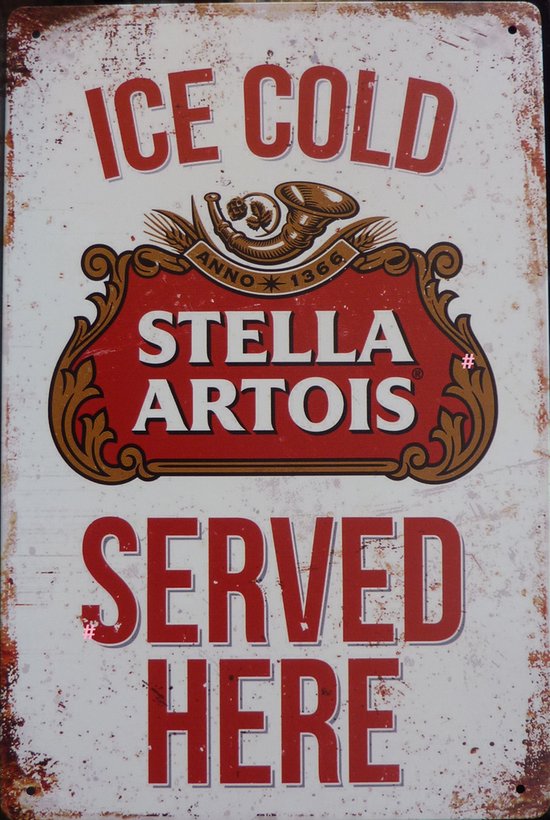 Stella Artois Bier Groot Panneau Mural Métallique, Taille:30x40 cm - Boisson-Bière-Rhum-whiskey-Atelier-Garage-Classic Car-oldtimer-Man Cave-Panneau Mural Mancave-Décoration de Bar-Panneau Texte-Décoration Murale Métallique