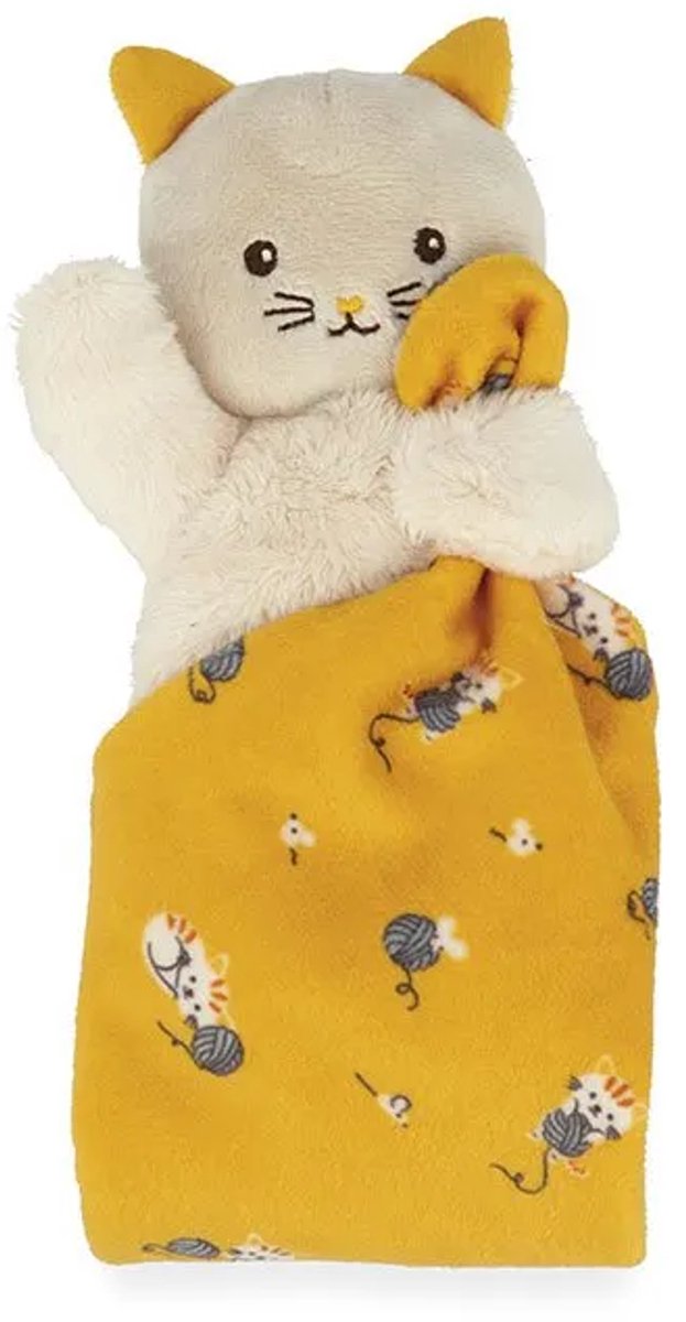 Kaloo Carre Douceur - Knuffeldoekje Kat Geel - Pluche Kat Met Vierkant Dekbedje - Bestaat Voor 95% Uit Gerecycled Materiaal - In Een Mooie Geschenkdoos van Kaloo — afbeelding 4