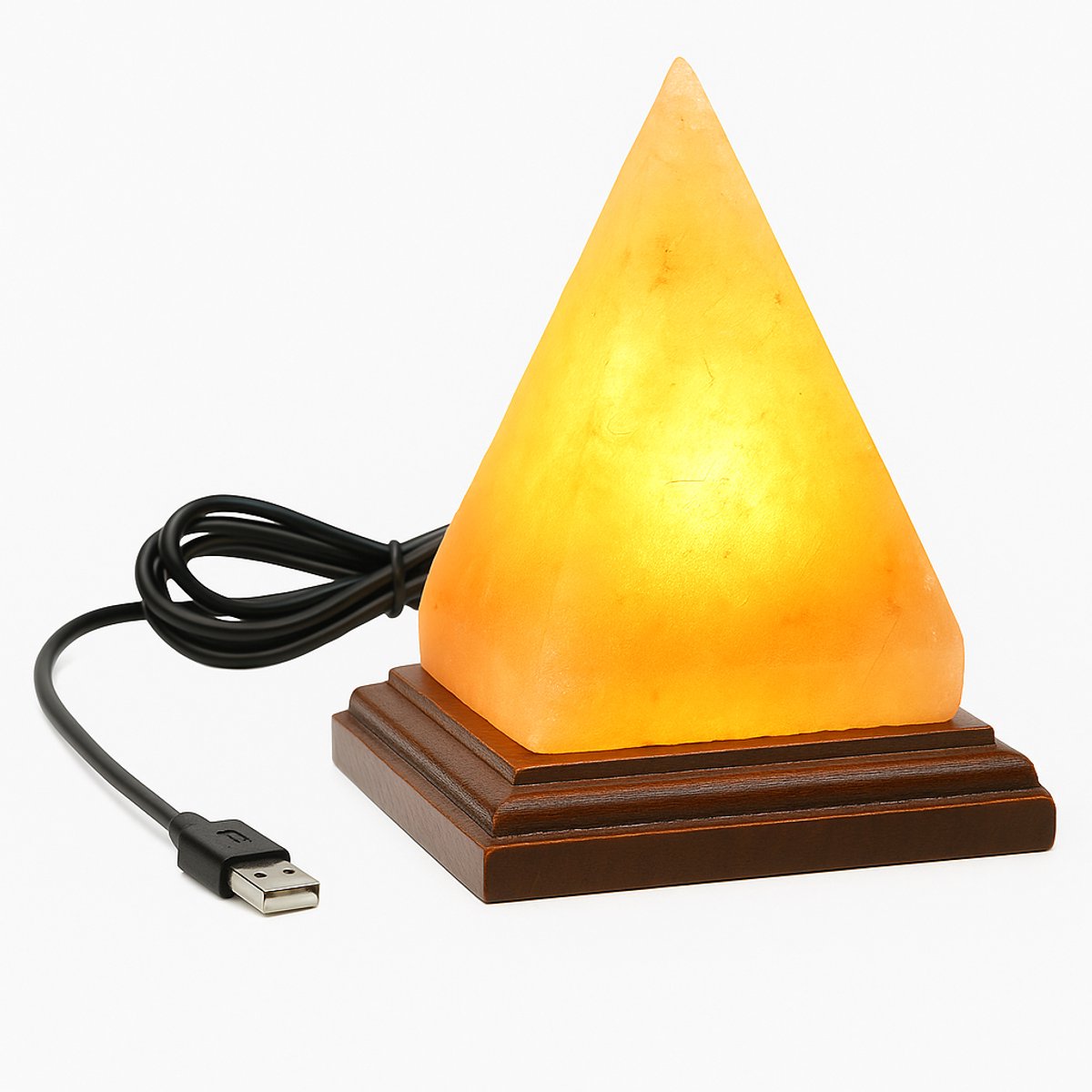 Zoutlamp USB – Pyramid Nachtlampje / Tafellamp – Natuurlijk Zoutsteen – 10 x 10 x 10 cm – 0,6 kg - USB Snoer