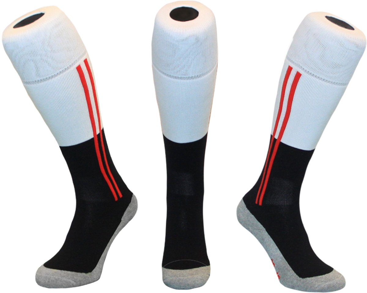 Hingly 2 STRIPE ZWART - ROOD - WIT Lange sportsokken, hockeysokken, voetbalsokken Maat 31-35